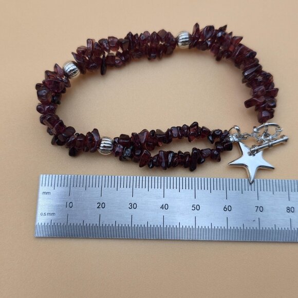 7 Inch Sterling Silver Garnet Stones With Star Charm Bracelet B560 - Picture 5 of 6